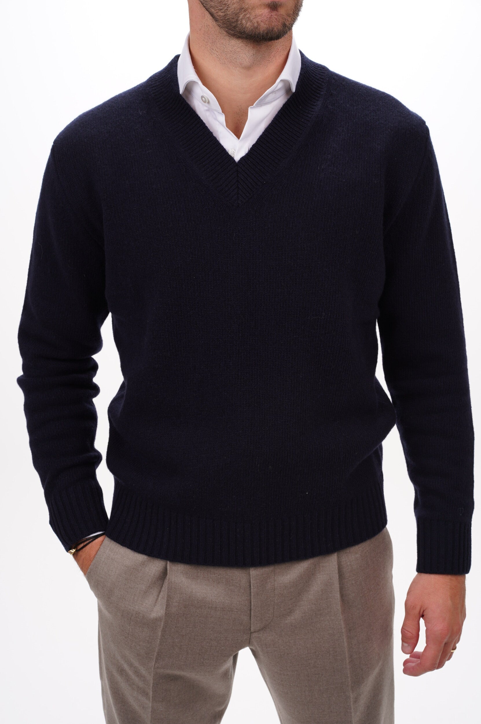 SEVEN GAUGE Pull LAMBSWOOL V-NECK SWEATER BLU