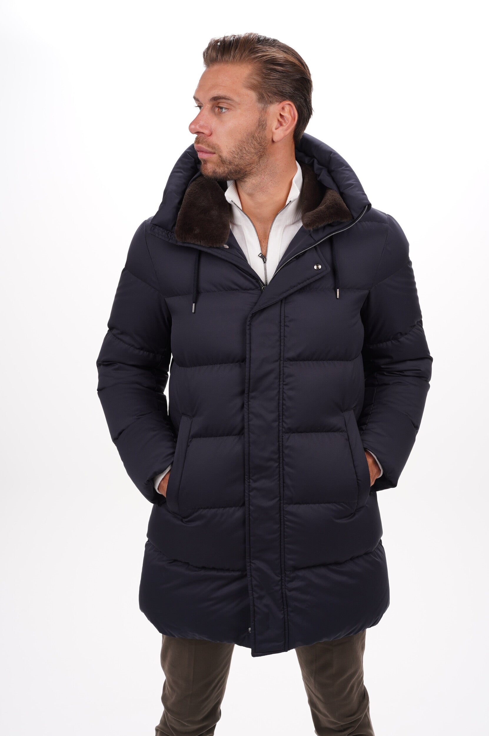 HERNO Coat Men's Woven Half Coat Blue